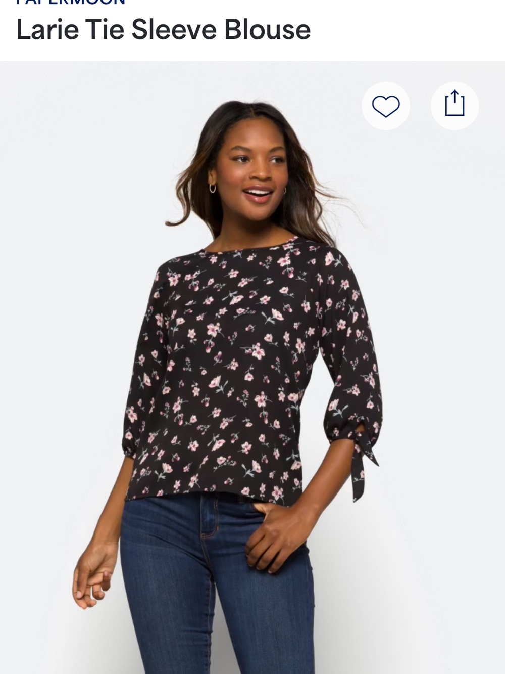 Papermoon Black Floral Tie-Sleeve Blouse with Pink Blooms